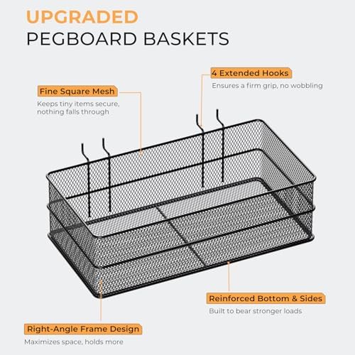 INCLY 4 Pack Upgrade Pegboard Baskets, 4 Sizes Square Metal Mesh Basket - Image 2