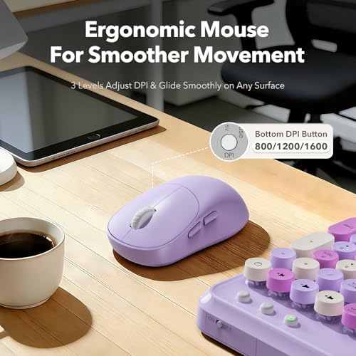 Wireless Keyboard and Mouse Combo, Purple, Round Keycaps, Tablet Holder - Image 6