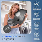 Coverado Car Seat Cushion and Lumbar Support Pillow One Piece, Napa Leather Memory Foam Ergonomic Back Support Driving Seat Cushion for Back Pain, Non-Slip Washable Cushion for Car, Driver, Office - Image 6