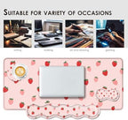Large Keyboard Mouse Pad Set, Extended Mouse Pad+Keyboard Wrist Rest Support, Memory Foam Ergonomic Easy Typing, 4Pcs (31.5×11.8 in) Desk Pad Set for Office Home,Cute Strawberry Pattern - Image 7
