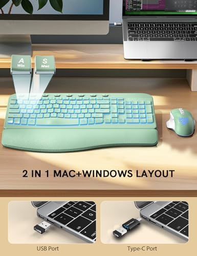 SABLUTE Wireless Keyboard and Mouse Combo, Ergonomic Wave with Wrist Rest - Image 5