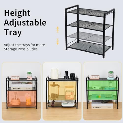 Desktop Shelf Organizer, 3-Tier Office Storage Rack, Adjustable Metal Bookshelf for Top of Desk, Desk Organizer for Office, Home, Dorm and Small Spaces (Black) - Image 6