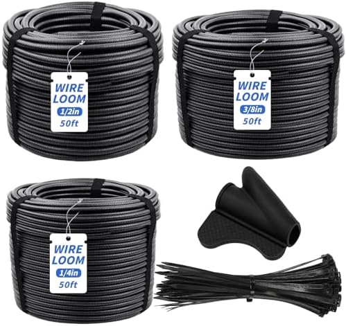Oleitodh 1/4" 1/2" 3/8" OD Split Wire Loom Tubing 150ft, with 50 Ties by Oleitodh