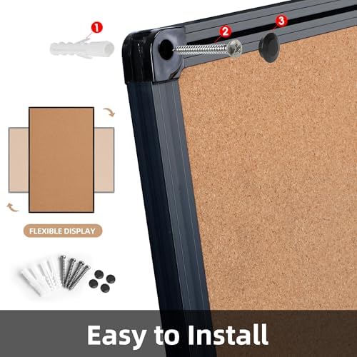 Extra Large Cork Bulletin Board 60" X 48", Black Aluminum Framed 5'x4' Corkboard for Wall, Wall Mounted Notice Pin Board with 18 Push Pins for School, Home & Office - Image 7