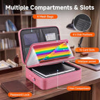Fireproof Document Box with Lock, 16-Pocket File Organizer, Pink - Image 4