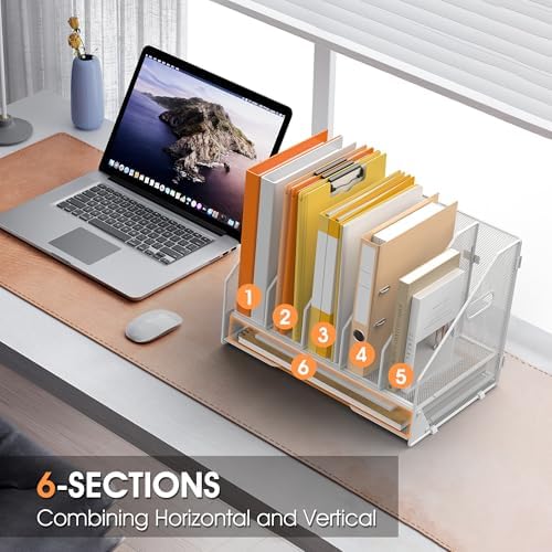 5 Vertical Mesh Desk Organizer with Paper Letter Tray, White - Image 5