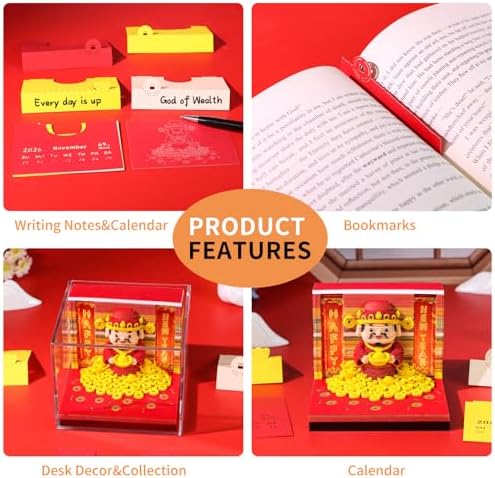 3D Art Calendar 2026,God of Wealth Time Piece Calendar 3D Memo Pad Creative Rip Away Paper Carving DIY Note - Image 5