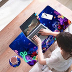 Mouse Pad,Large Desk Mat Set, 4in1 XL Mousepad + Keyboard Wrist Rest+Mouse Wrist Rest+Coaster with Ergonomic Desk Pad for Home Office Table Computer Cover -Neon Sea Turtles - Image 7