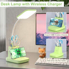 LED Desk Lamp with 10W Wireless Charging & Pen Holder, Light Green - Image 2