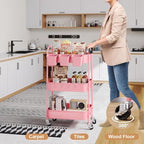 3 Tier Metal Rolling Cart with Lockable Wheels and Handle,Three Tiered Cart - Image 3