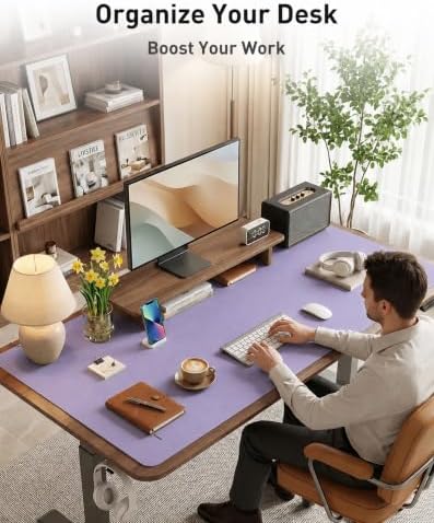 Aothia Faux Leather Desk Mat Mouse Pad, 63" x 24", Light Purple - Image 4