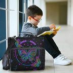 3-Ring Zipper Binder with Shoulder Strap Zip-Up Expanding File Folder Organizer Storage Fireproof Accordion Trapper Keeper Home School Office Three Butterfly (Three Butterfly) - Image 6