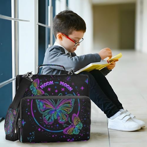 3-Ring Zipper Binder with Shoulder Strap Zip-Up Expanding File Folder Organizer Storage Fireproof Accordion Trapper Keeper Home School Office Three Butterfly (Three Butterfly) - Image 6
