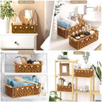 Vesici 4 Pcs Rustic Brown Macrame Storage Basket for Shelves 13 in 11 in Boho Basket Hand Woven Boxes with Wood Handles Beads Decorative Countertop Toilet Tank Cabinet Organizer for Home Room Decor - Image 4