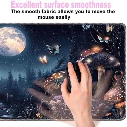 Keyboard Wrist Rest Set,Memory Foam Wrist Support Mouse Pad,31.5"x11.8" Desk Mat for Comfortable Typing & Pain Relief,Non-Slip Base for Office & Home Use - Mushroom Butterfly - Image 5