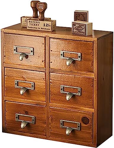 Vintage Card Catalog Drawers for Desktop - 6-Drawer Mini Wood Desktop Cabinet for Office Study Table - Solid Wood Storage Drawers for Table - Mahogany Wood Organizer Cabinet Drawers, Fully Assembled by Woodaholic