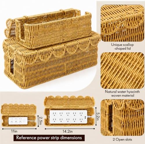 Patelai 2 Pack Scalloped Cable Management Box, Plastic, Natural Color - Image 3
