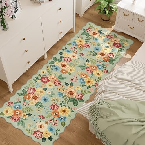 DUKINO 2x6 Runner Rug, Floral Washable Rug for Kitchen Non Slip, Green - Image 3