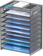 OUTWOLF 10 Tier Paper Organizer - Letter Tray Mesh Desk File Organizer with Handles for Office School Desktop, Black by OUTWOLF