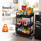 3 Tier Rolling Cart Metal with Wheels,Black Three Tiered Art Cart Organizer - Image 6