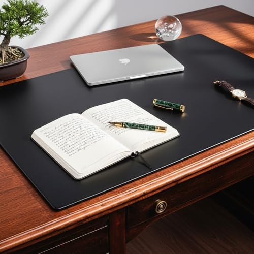 Dacasso Pad Without Side Rails Luxury Leather Blotter for Writing-Executive Desk Surface Protector, 34” x 20”, Black - Image 4