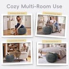 Hobestluk Stuffed Pouf Ottoman Footrest,Round Footstool,Handle,Small,Grey - Image 6