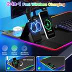 XXL RGB LED Gaming Mouse Pad with Magnetic Wireless Charger & Foldable Phone Holder, 31.5"x15.8" Extended Ultra-Smooth Desk Mat, 25 Lighting Effects, Non-Slip Base, Includes 20W PD Adapter - Image 2