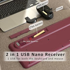 Retro Wireless Keyboard and Mouse Combo with Wrist Rest (Claret-Red) - Image 5