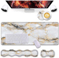 Keyboard Wrist Rest and Mouse Pad Wrist Support Set,Ergonomic Memory Foam Wrist Pad & Non Slip Base for Home Office Working Studying Easy Typing,White Gold Marble by Bxgolkgd