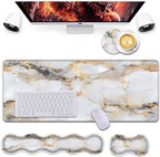 Keyboard Wrist Rest and Mouse Pad Wrist Support Set,Ergonomic Memory Foam Wrist Pad & Non Slip Base for Home Office Working Studying Easy Typing,White Gold Marble by Bxgolkgd