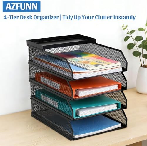 4 Tier Paper Tray Organizer for Desk, Stackable Office Organization - Image 2