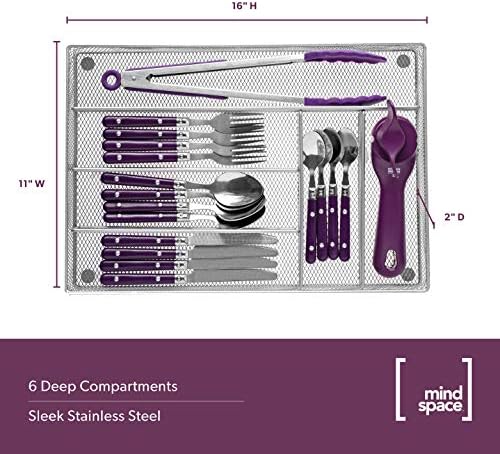 Mindspace Cutlery Organizer Silverware Tray with 6 Compartments | Kitchen Utensil Drawer Organizer | Silverware Tray for Drawer | The Mesh Collection, Silver - Image 3