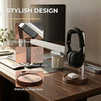 muso wood Walnut Desktop Headphone Stand with Storage Base - Image 3