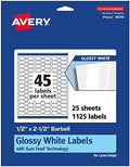Avery Glossy White Barbell Labels, Sure Feed Technology, 0.5" x 2.5", 1,125 Glossy White Labels, Permanent Adhesive, Laser/Inkjet Printable by Avery