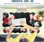 Floral Desk Mat Set,Vintage Flower Keyboard Mouse Pad with Wrist Rest - Image 2