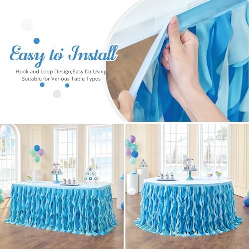 leegleri 108in Tulle Ruffle Curly Willow Table Skirt for 4/6/8FT Tables, Under The Sea Ocean Blue Baby Shark Themed Tutu Table Skirt for Baby Shower, Birthday Party - Image 4