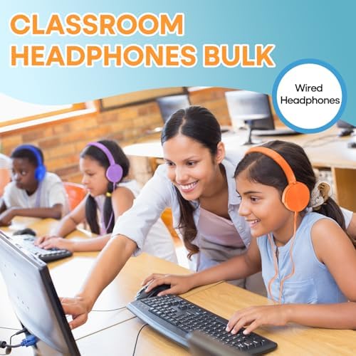 Bulk Headphones 12 Pack for School Classroom Kids K-12, Wholesale Wired Durable Computer Earphones Class Set for Students Children Toddler Teens Boys Girls and Adult (HY450, 12 Mixed) - Image 5