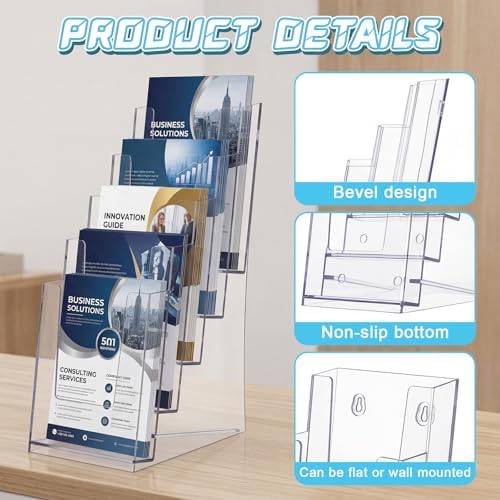 4 Pcs 5 Tier Acrylic Brochure Display, 4 Inch Wide, Wall or Desk - Image 3