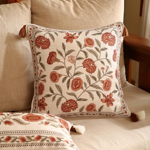ISAENNE Vintage Linen Square Throw Pillow Cover,Set of 2,18"x18"-Albano A - Image 2