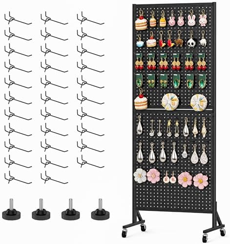 Peg Board Display Stand with Extra 32 Hooks 24" X70” Pegboard by CursorTech