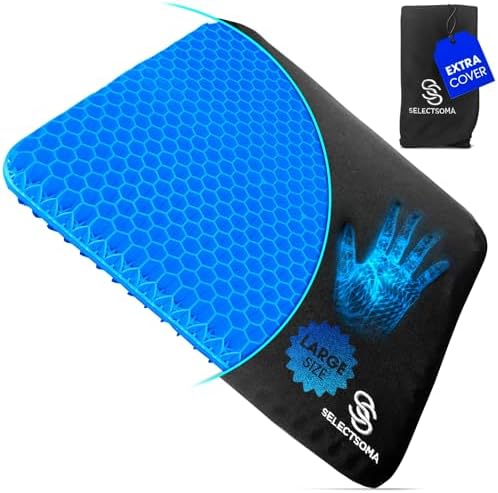 Large Gel Seat Cushion for Long Sitting, Pressure Relief for Back and Hips by SelectSoma
