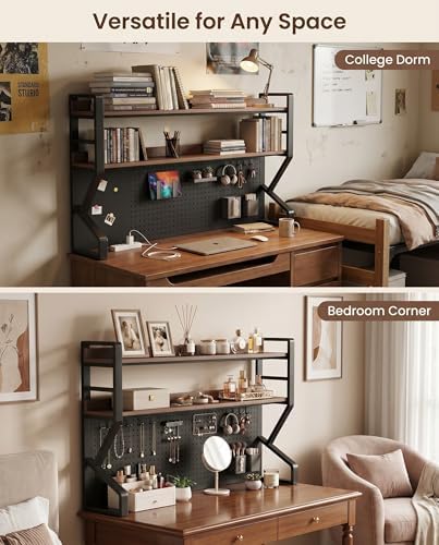 29.5 * 37.5 inch Double-Layer Desktop Storage Rack with DIY pegboard, Open Desktop Storage Rack, Multifunctional Office Supplies Storage Rack, Suitable for Home, Office, and Dormitory, etc. - Image 5