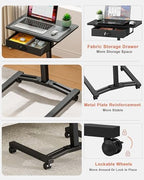 Rolling Adjustable Height Computer Desk With Drawers, Small Mobile Laptop Desk Cart On Wheels For Small Spaces Home Office, Portable Sitting Laptop Table For Bed Couch Load Up To 60LBS, Sturdy, Black - Image 6