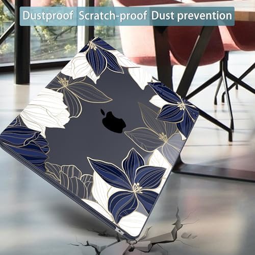 Mektron for 2026/2025/2024/2023 MacBook Air 15 INCH M5 A3448 /M4 A3241 /M3 A3114 /M2 A2941 Case, Printed Plastic Hard Shell Cover with 15.3" Liquid Retina Display Touch ID, Gold line Lily - Image 6