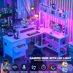 Aheaplus L Shaped Gaming Desk with Hutch, Gaming Desk with Led Lights, Reversible Computer Desk with Power Outlet, Corner Desk with File Drawer & Monitor Stand, Storage Shelves for Home Office, White - Image 3