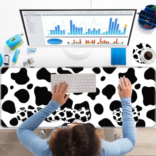Keyboard Wrist Rest+Mouse Wrist Pad+Desk Pad Set,Memory Foam Ergonomic Easy Typing Pain Relief for Computer Laptop Office Home - Cow Pattern - Image 2