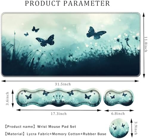Keyboard Wrist Rest Set,Memory Foam Wrist Support Mouse Pad,31.5"x11.8" Desk Mat for Comfortable Typing & Pain Relief,Non-Slip Base for Office & Home Use - Butterfly - Image 2