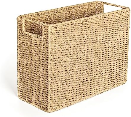 AELS Woven Natural Fibre Magazine Holder, Magazine Rack Floor, Hand-woven Magazine Organizer, Natural Paper Rope Magazine Basket with Handles, Boho Modern Farmhouse Book Basket, Newspaper Holder by AELS