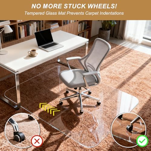 Vicwe Glass Chair Mat for Carpet, 42"x48" Tempered Glass Office Chair Mat - Image 3