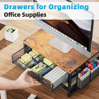 Marbrasse Wood Printer Stand for Desk, 2-Tier Desktop Printer Table for Home Office, Printer Stand with Storage Drawer 2 Pen Holders, Multi-Purpose Desk Organizer for Fax Machine Scanner(Wood Brown) - Image 7